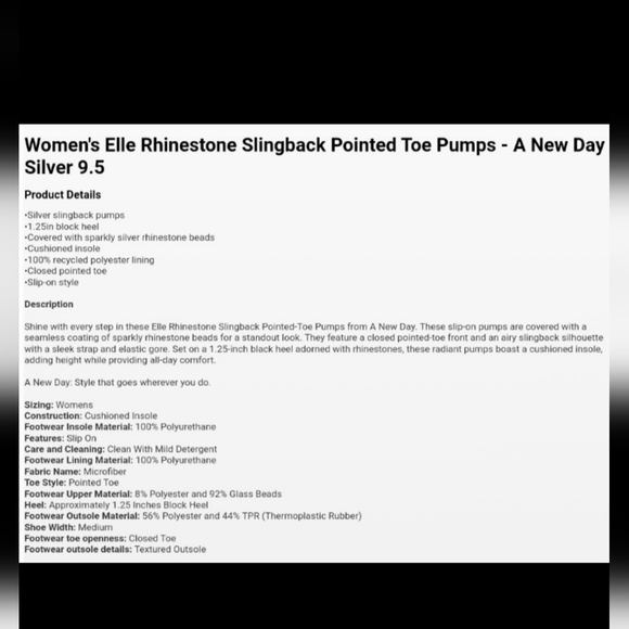 Women's Elle Rhinestone Slingback Pointed Toe Pumps - A New Day Silver - Picture 5 of 5